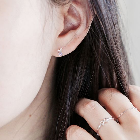 실버925 문스톤 토끼 피어싱