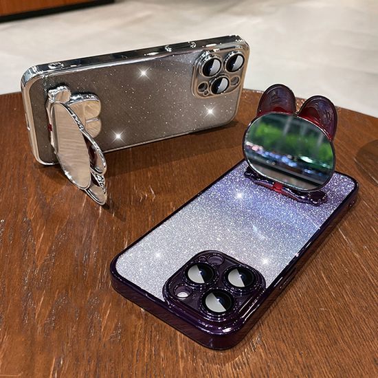 아이폰 15 14 13 12 글리터 토끼 미러 거치대 케이스