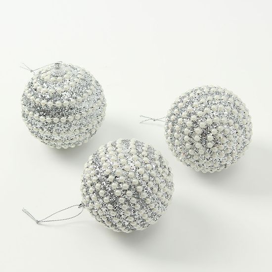 [도토로]로열실버 글리터 장식볼 3p(8cm) (진주가로라