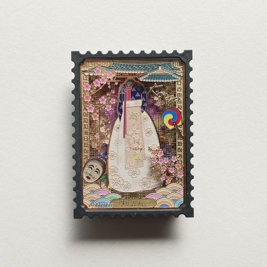 한국전통 고급 3배열 메모홀더 입체 액자 틴마그넷 