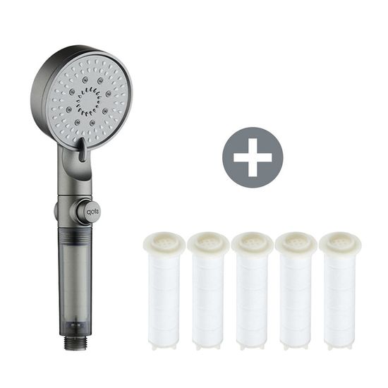 샤워기 해드+필터 6개 1세트 5단수압 고압 블랙 N041