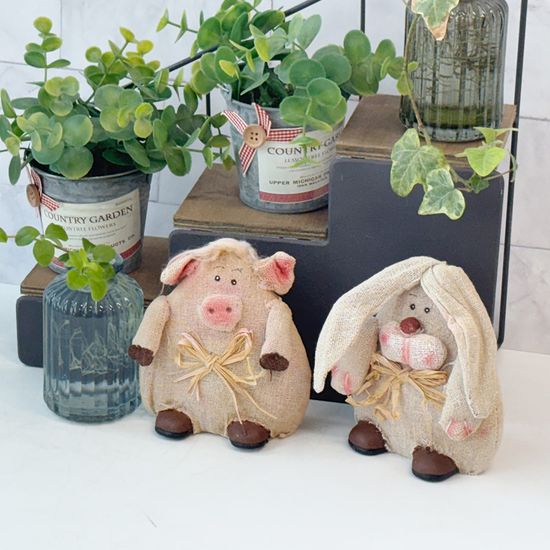 동화나라 빈티지 린넨 도자기 돼지와 토끼 데코세트