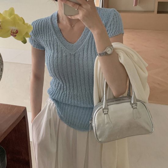 썸머 부클 슬림 반팔니트