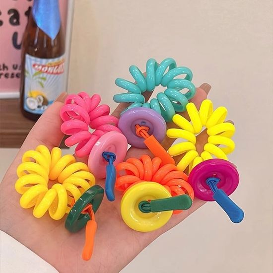 귀여운 단추 스프링 전화선 머리끈 꼬임 헤어 고무줄