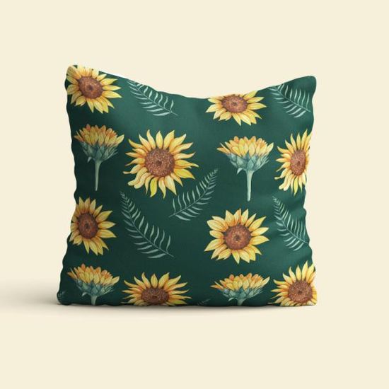 헬로 해바라기 쿠션커버 45x45 포레스트그린