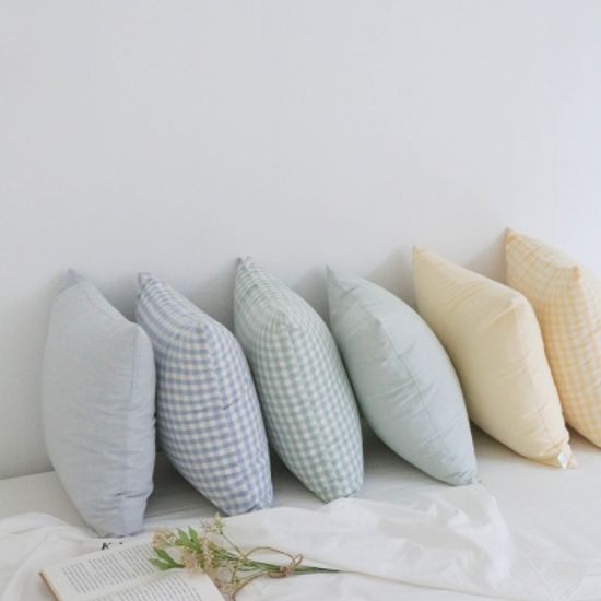 멜란 워싱 면 쿠션 커버-6컬러 (체크/무지)