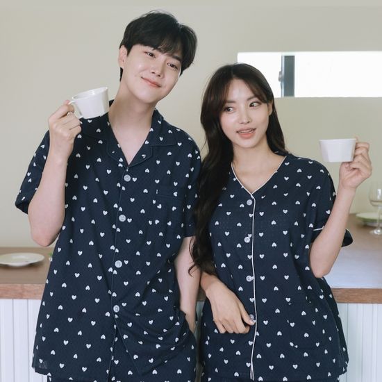 브라 내장)여름 통기성 소재 하트 커플 잠옷