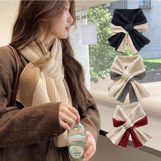 니트 넥워머 배색 크로스 숏 목도리 여성 머플러[WB37