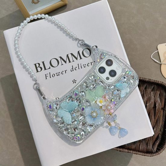 아이폰 15 14 13 12 큐빅 파츠 스트랩 핸드백 케이스