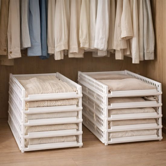 풀 슬라이딩 옷정리 적층 트레이 소형 1개+1개 정리함