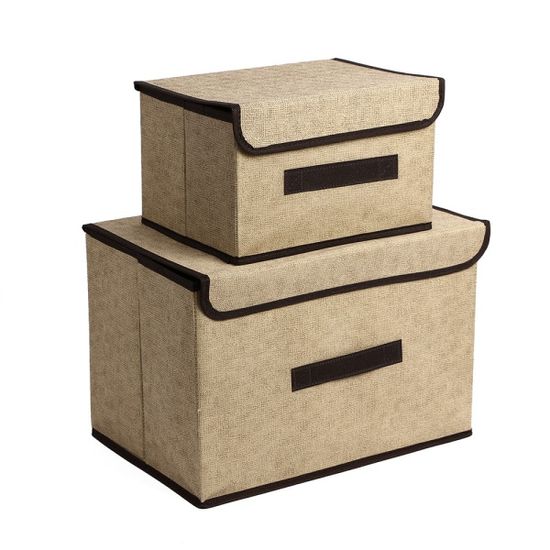 실속구성 린넨 리빙박스 2종세트 의류 장난감 보관함