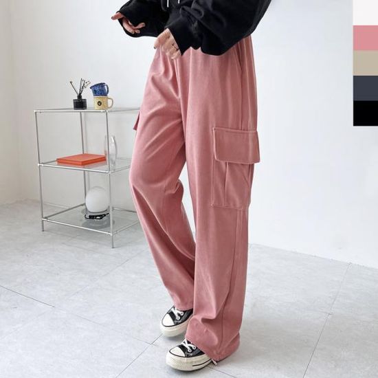 여자 골덴 카고 와이드 스트링 팬츠