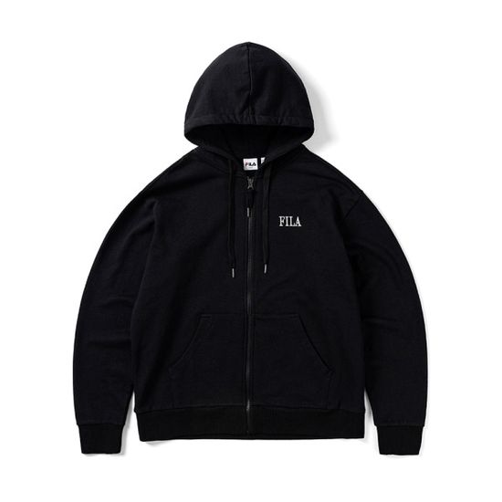 휠라 세리프 로고 루즈핏 후드 집업 BLACK