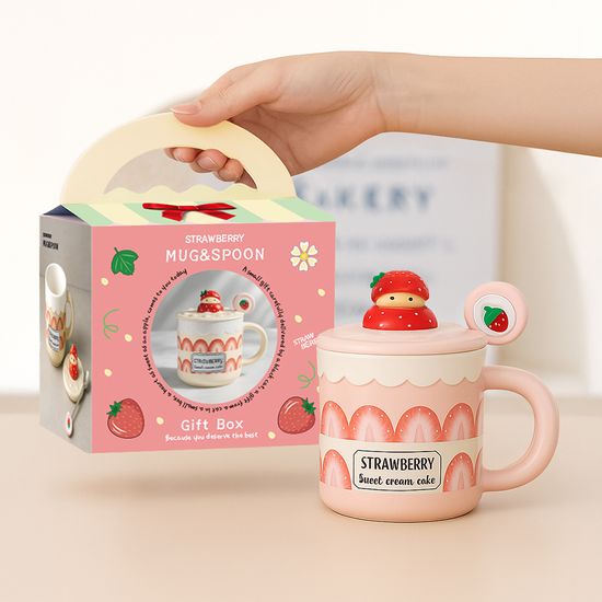 레토 딸기 스푼 머그컵 세트 400ml LMC-S03