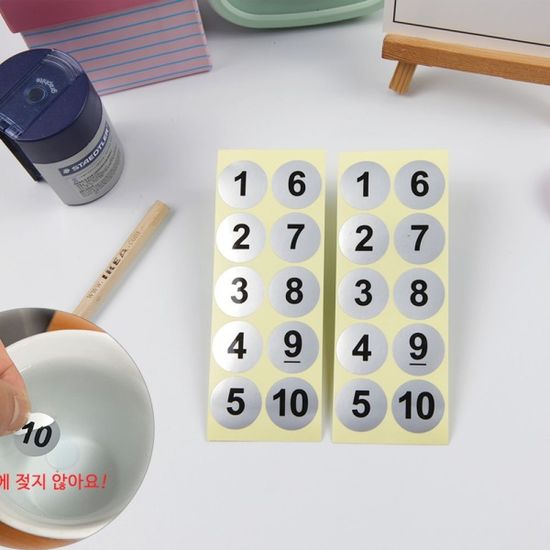 T1 은색바탕 원형 숫자 번호 스티커 1-10 검정1P[WCB8