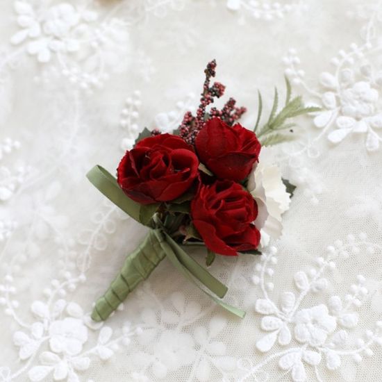 블룸 부토니에 브로치(레드) / 셀프웨딩 신랑코사지