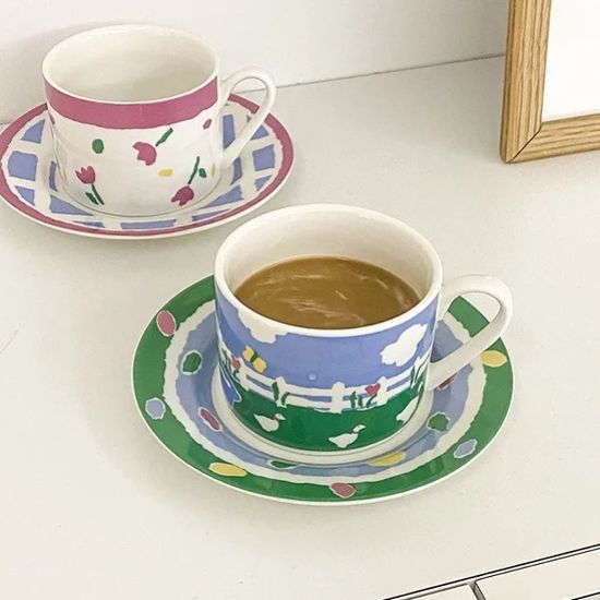 바나코 파스텔 크레용 컵 플레이트 세트