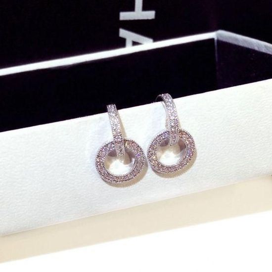 샤링 심플 투링 큐빅 귀걸이-화이트(WC5C378)