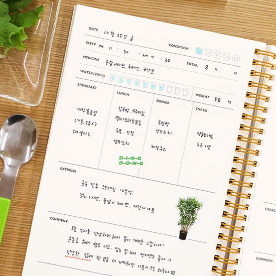 기본 A5 건강 일지(식단, 건강체크, 데일리, 6개월)