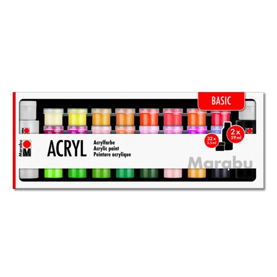마라부 아크릴물감 3.5ml+59ml 베이직 34색세트 MB208