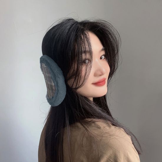체크패턴 방한 귀마개 겨울귀덮개 털귀마개