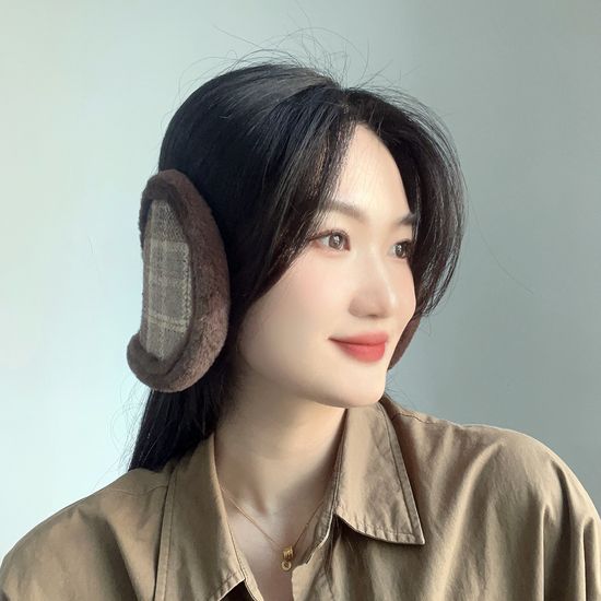 체크패턴 방한 귀마개 보온귀마개 겨울귀덮개