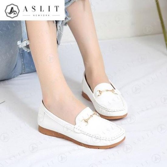 [애슬릿]라운드 여성 모카 금장 말랑 플랫 로퍼 2cm