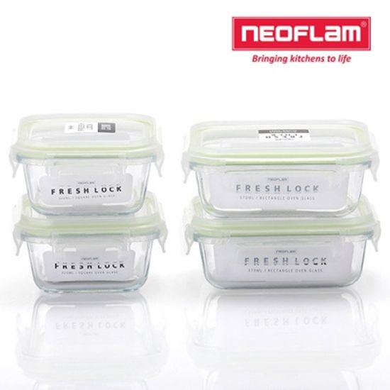 네오플램 프레시락 내열유리 밀폐용기 4종세트