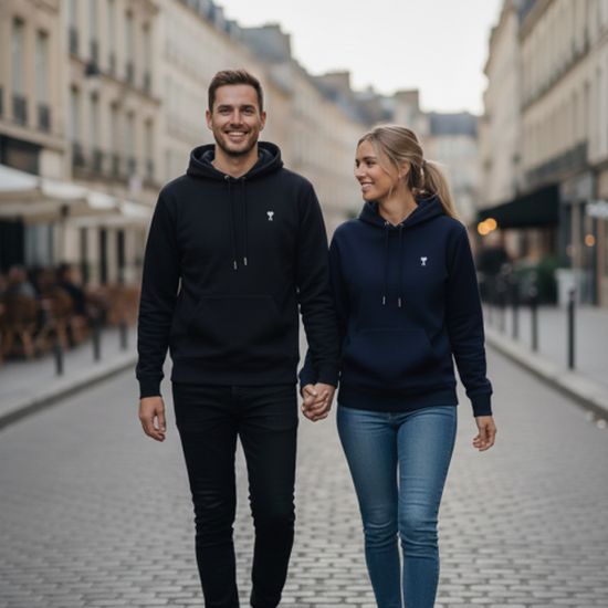 아미 AMI 빅하트 드 꾀흐 화이트 로고 후드 티셔츠