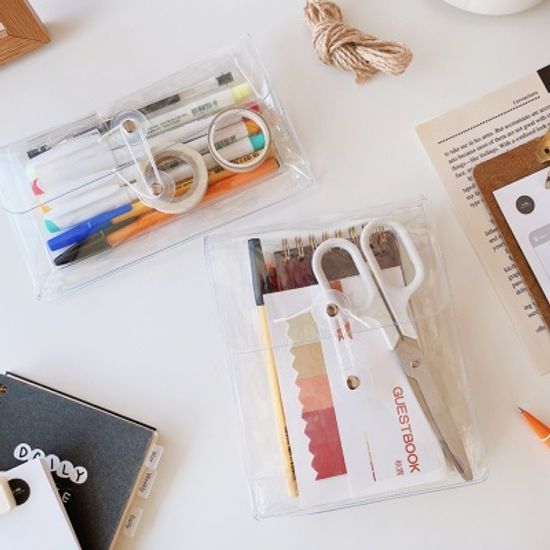 PVC 투명 펜슬케이스 클리어 다용도 필통 파우치 2종