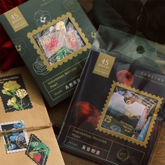 우표모양 플라워 금박 스티커 45매 다꾸용품