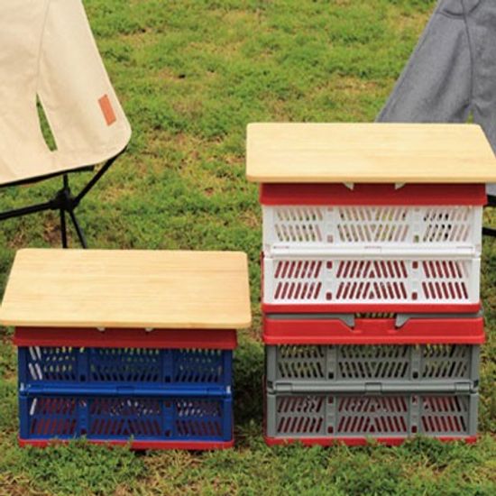 캠핑 다용도 폴딩 바스켓 박스 우드상판 단품