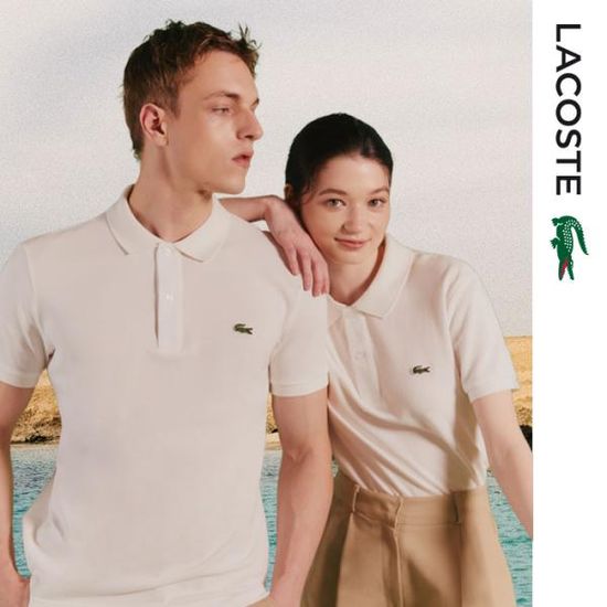 라코스테 남여공용 슬림핏 폴로 반팔 카라티 화이트