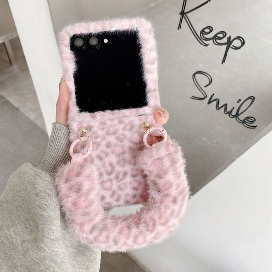 갤럭시 z플립 7 6 5 4 3 레오파드 털 스트랩 케이스