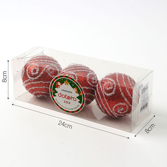 [도토로]루비레드 글리터 장식볼 3p(8cm) (윈드줄무늬