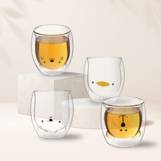 행복카페 이중 유리컵 250ml (4type)