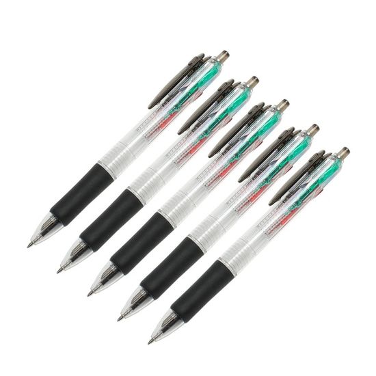 슬림투명 4색 멀티 볼펜 5p세트(0.7mm) 사무용 다색펜
