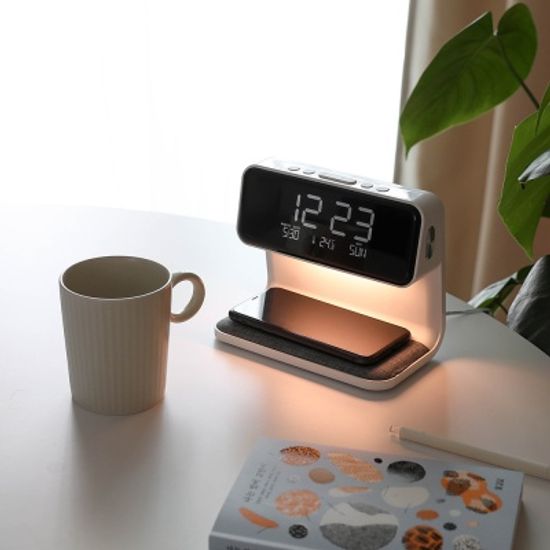 [무아스] 패브릭 Qi 고속 무선충전 무드등 알람시계