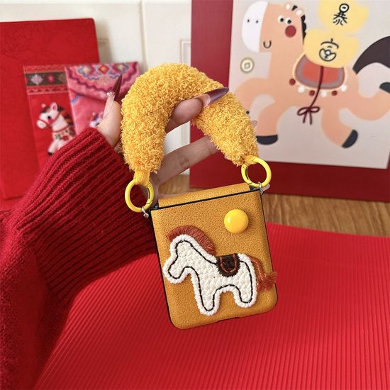 갤럭시z플립 7 6 5 4 3 말 털 스트랩 힌지 가죽케이스