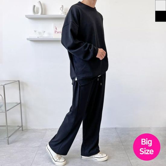 남자 빅사이즈 보들보들 맨투맨 와이드 바지 세트