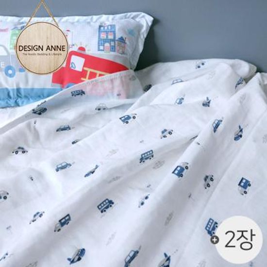 [디자인엔] 거즈이중직 붕붕이 블랭킷 2장