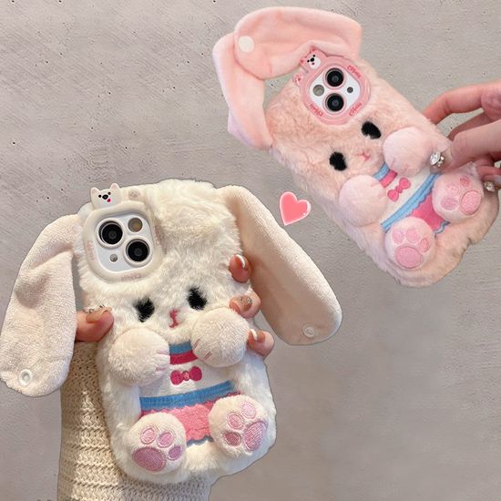 아이폰 16 15 14 13 12 귀여운 토끼 인형 털 케이스