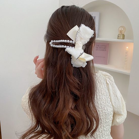 예쁜 리본 진주 집게핀 빅사이즈 집게 헤어 머리핀 삔