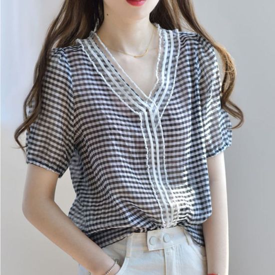 예쁜 깅엄체크 블라우스(WFA6594)