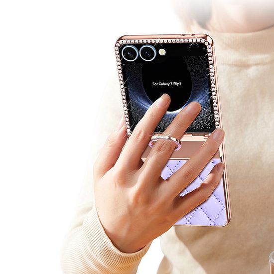갤럭시 z플립 7 FE 6 5 4 3 퀄팅 가죽 큐빅 링 케이스