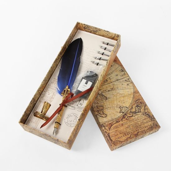 4종 골드구스 깃털펜 잉크 만년필 세트(네이비)