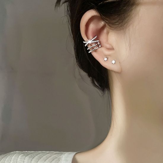 더블 볼드 큐빅 이어커프 안뚫는 귀걸이 링 귀찌