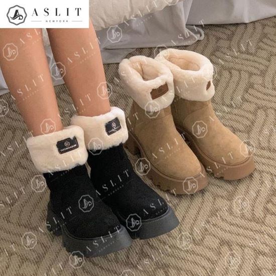 [애슬릿]겨울 털 안감 통굽 워커 앵클 털 부츠