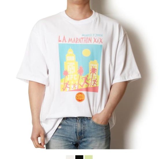 커플시밀러룩 프린트 남자반팔티