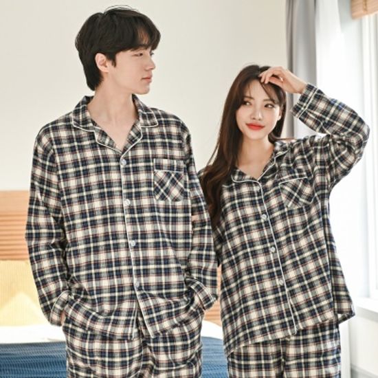 맨해튼 체크 피치기모면 커플잠옷 홈웨어